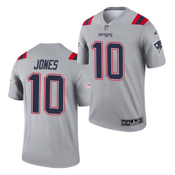 Men New England Patriots 10 Mac Jones Nike Grey Inverted Legend NFL Jersey
